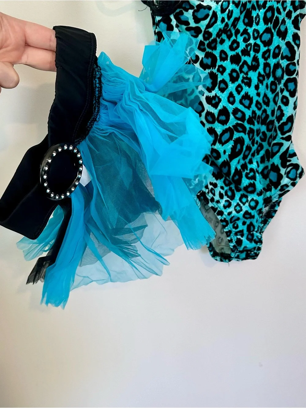 NEW Girls Dance Costume Turquoise Leopard Print Leotard with Tulle Skirt - SC